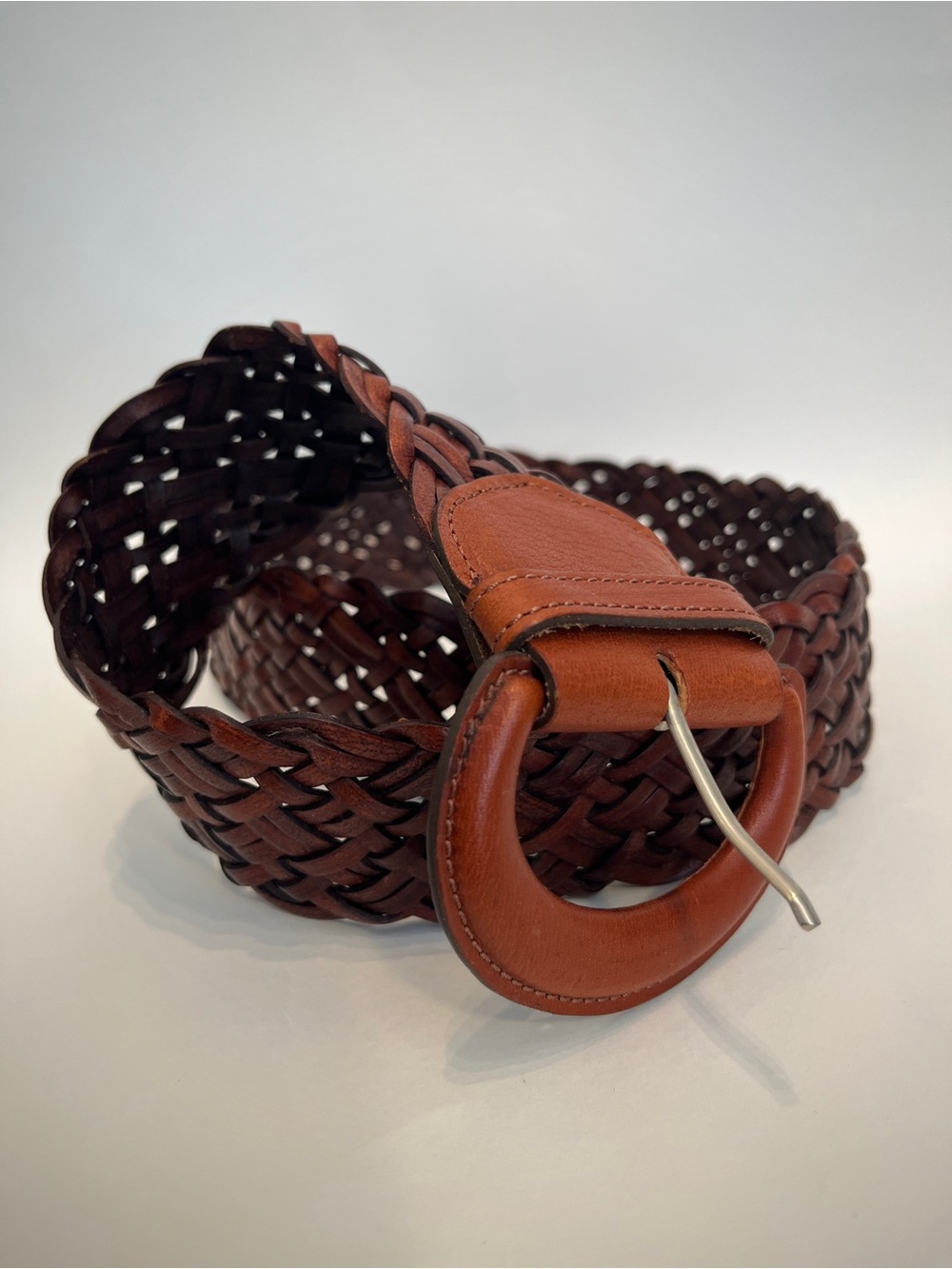 Theory Vintage Y2K Wide Braided Leather Belt Chocolate Brown Small P/S Italy